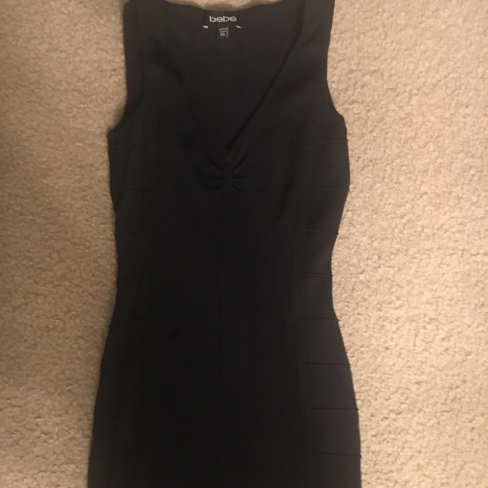 Bebe xs v neck black mini dress bodycon